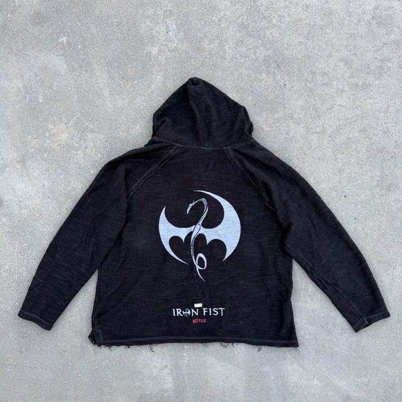 Marvel Iron Fist Dragon Hoodie Mens M Black Y2K Grunge Gothic NETFLIX EXCLUSIVE - Picture 13 of 13